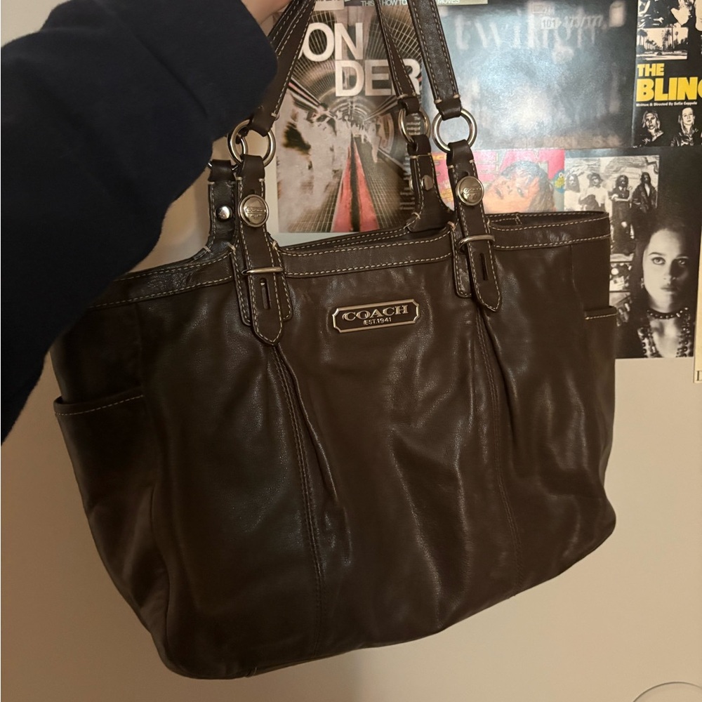 Coach Dark Brown Leather Tote - Picture 2 of 5